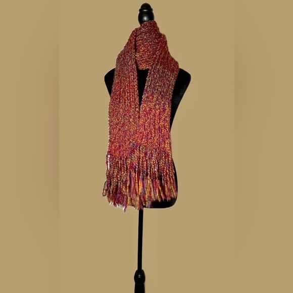 NEW Boutique Hand-Knitted Scarf with Tasseled Fringe, Multicolored - Picture 2 of 11